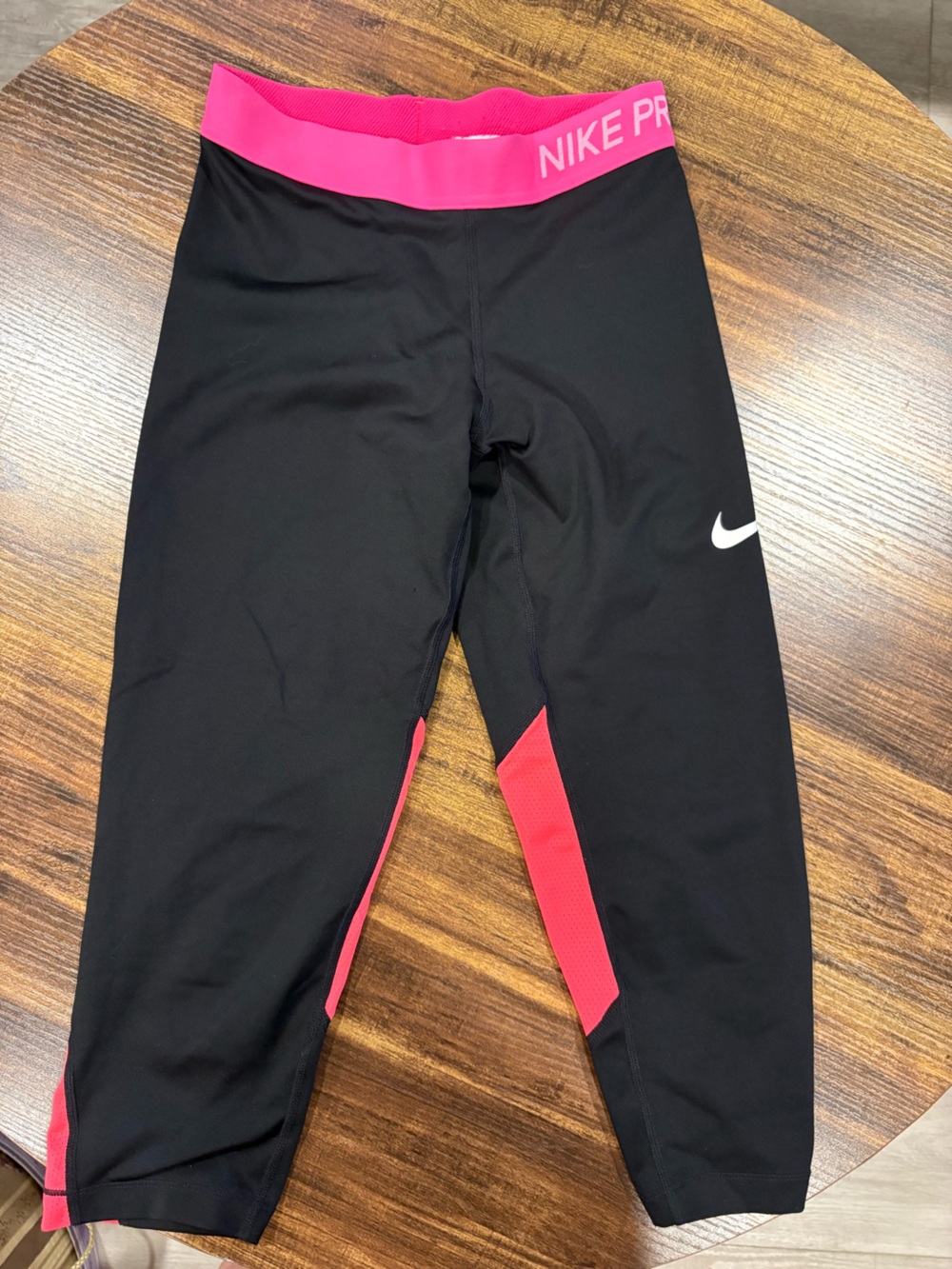Nike Girls Black Leggings with Pink Waistband and Accents